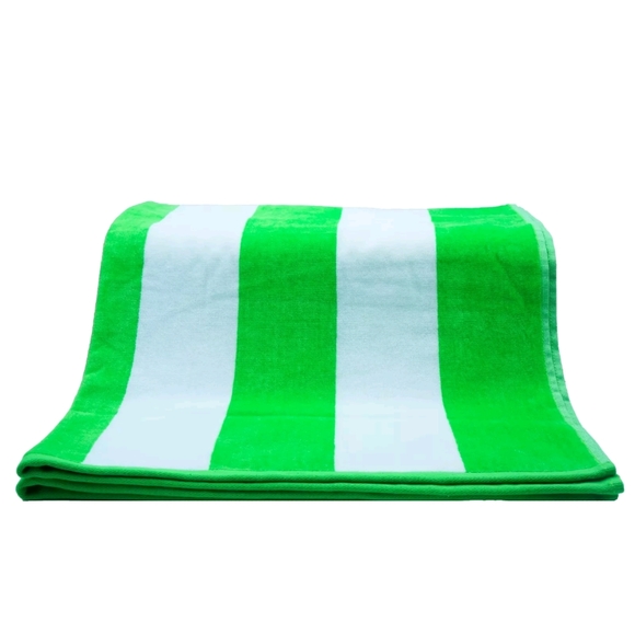 Beach Towel Green Cabana Stripes 100% cotton - Picture 2 of 4